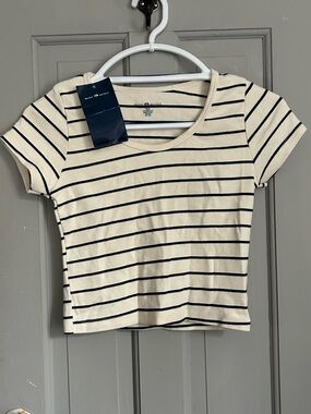 Brandy Melville Striped Baby Tee Cream Navy One Size NWT